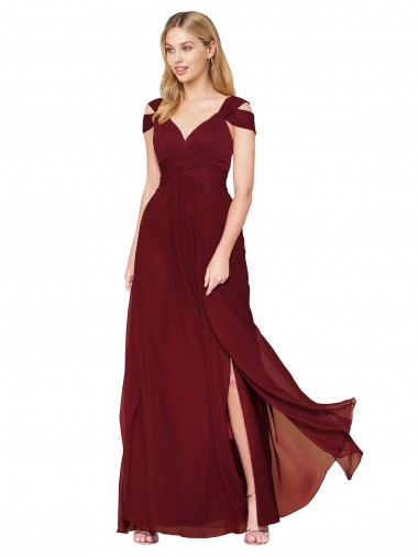 Shop Off the Shoulder Long Chiffon Bridesmaid Dress / Formal Prom Dress with Side Slit Montreal