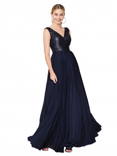 Shop High Neck V-Neck Long Chiffon Bridesmaid Dress / Prom Dress with Sequin Top Montreal