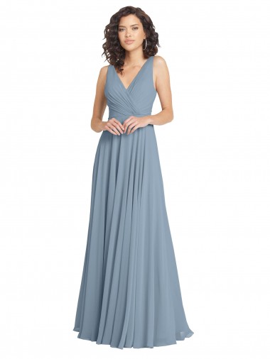 Shop Faux Surplice Bodice Long Chiffon Bridesmaid Dress with V-Neckline Montreal