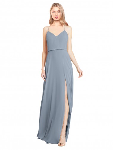 Shop Spaghetti Straps V-Neckline Long Chiffon Bridesmaid Dress with High Slit Montreal