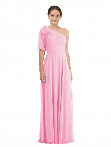 Shop Bow One Shoulder Flounce Sleeve Maxi Bridesmaid Dress Montreal