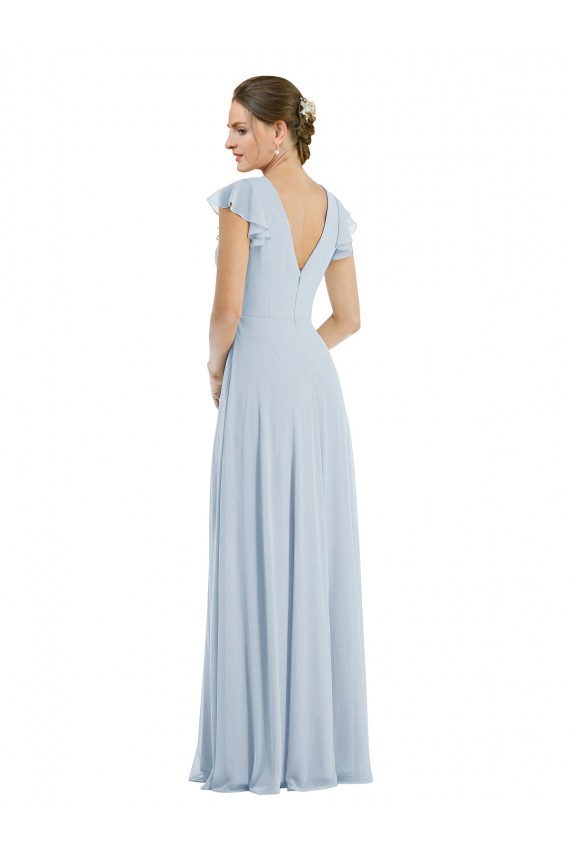 Flutter Sleeve V Keyhole Chiffon Maxi Formal Bridesmaid Dress