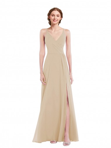 Shop Faux Wrap Criss Cross Back Maxi Bridesmaid Dress with Front Slit Montreal