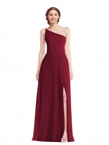 Shop One Shoulder Chiffon Maxi Bridesmaid Dress with Shirred Front Slit Montreal