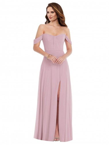 Shop Off the Shoulder Draped Sleeve Maxi Bridesmaid Dress with Front Slit Montreal