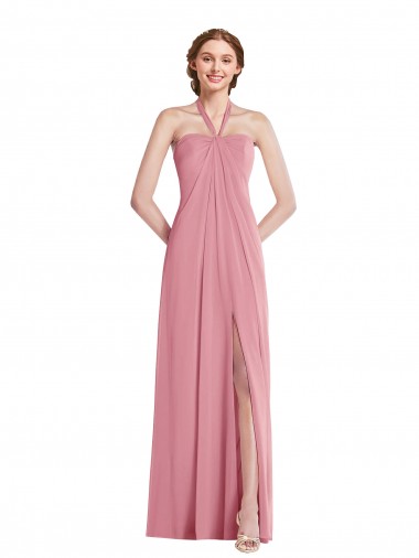 Shop Draped Chiffon Grecian Column Bridesmaid Dress with Front Slit Montreal