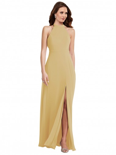 Shop Stand Collar Halter Maxi Bridesmaid Dress with Criss Cross Open Back Montreal