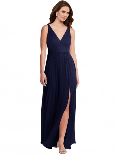 Shop Deep V-Neck Chiffon Maxi Bridesmaid Dress with Front Slit Montreal