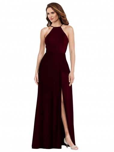 Shop Halter Spaghetti Straps Maxi Bridesmaid Dress with Front Slit Montreal