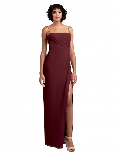 Shop Sleek Straight Neckline Chiffon Bridesmaid Dress with Spaghetti Straps and High Side Slit Montreal