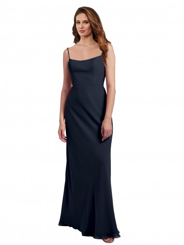 Shop Scoop Neck Long Chiffon Open Back Bridesmaid Dress with Spaghetti Straps Montreal
