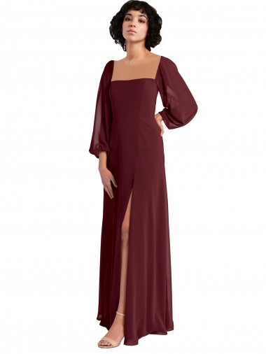 Shop Sheer Long Sleeves Chiffon Bridesmaid Dress with High Slit Montreal
