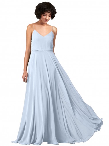 Shop V-Neck Blouson Waist Long Chiffon Bridesmaid Dress with Straps Montreal