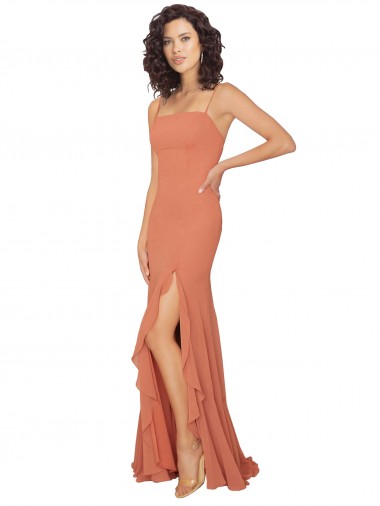 Shop Chiffon Square Neck Bridesmaid Dress with Ruffled Skirt Slit Montreal