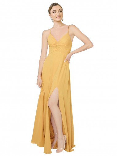 Shop Ruched Chiffon Bridesmaid Dress with Pockets & Tie Back Detail Montreal