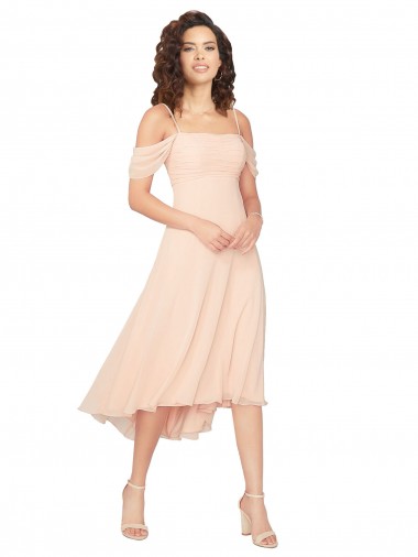Shop Cold Shoulder Midi Length Short Chiffon Bridesmaid Dress Montreal