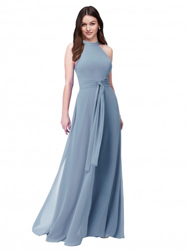Shop Halter High Neck Chiffon Dress with Sash Montreal