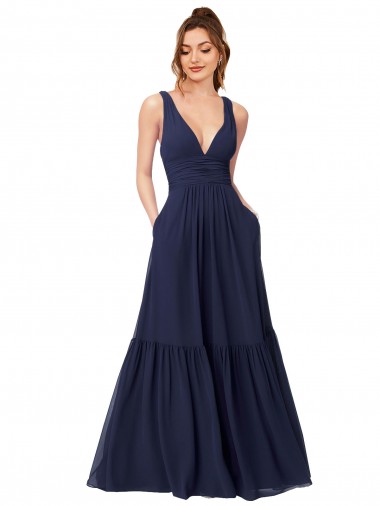 Shop Floor Length Deep V-Neck Ruched Chiffon Long Bridesmaid Dress Montreal