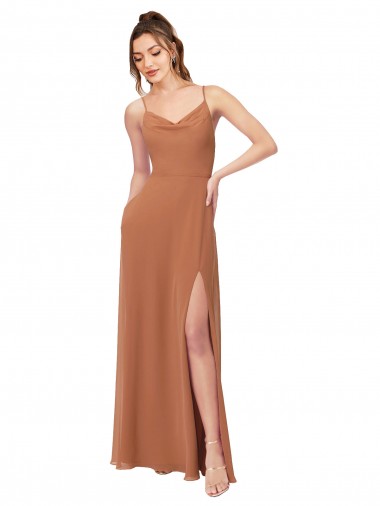 Shop Cowl Neck Chiffon Bridesmaid Dress with Front Slit Montreal