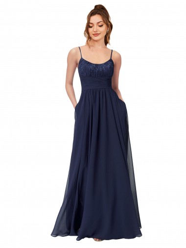 Shop Long Chantilly Lace and Ruched Chiffon Bridesmaid Dress with Pockets Montreal