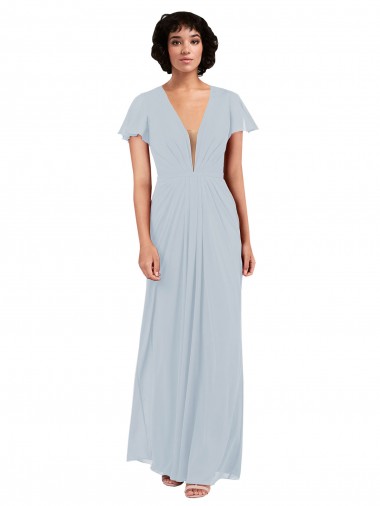 Shop Deep V-Neckline Chiffon Bridesmaid Dress with Flutter Sleeves Montreal
