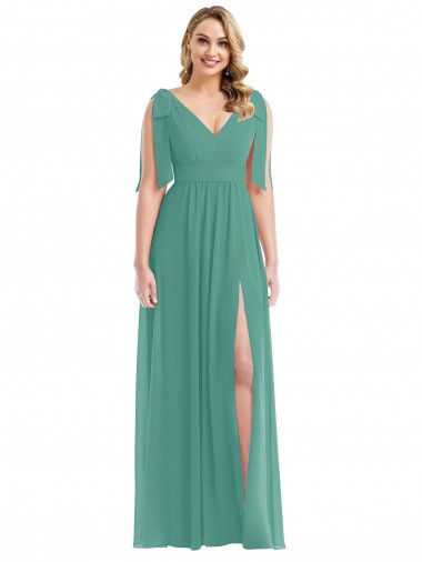 Shop Plunge Neckline Bow Shoulder Chiffon Maxi Bridesmaid Dress Montreal