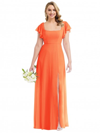 Shop Flutter Sleeves Scoop Open Back Chiffon Maxi Bridesmaid Dress Montreal