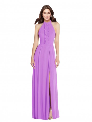 Shop Halter Backless Maxi Formal Bridesmaid Dress with Button Ruffle Placket Montreal