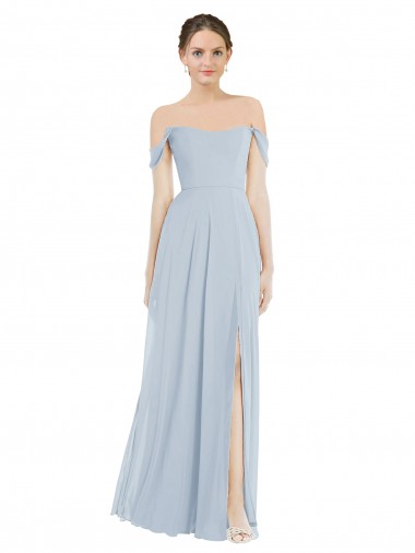 Shop Off the Shoulder Basque Neck Maxi Bridesmaid Dress with Flounce Sleeves Montreal