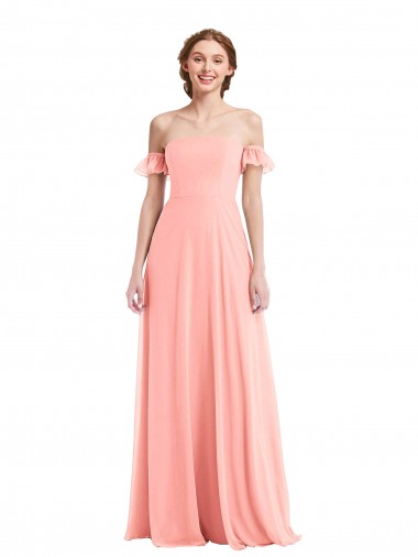 Shop Off the Shoulder Ruffle Cuff Sleeve Chiffon Maxi Bridesmaid Dress Montreal