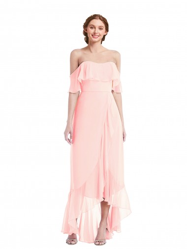 Shop Off the Shoulder Ruffled High Low Maxi Bridesmaid Dress Montreal