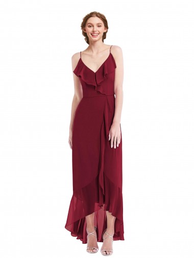 Shop Ruffle Trimmed V-Neck High Low Wrap Chiffon Bridesmaid Dress Montreal