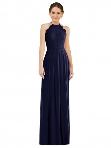 Shop Tie Neck Lace Halter Pleated Skirt Maxi Bridesmaid Dress Montreal