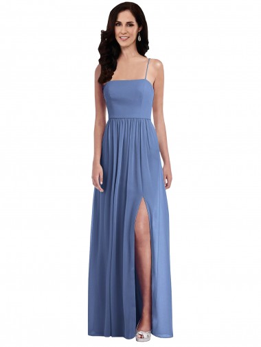 Shop Slim Spaghetti Straps Chiffon Bridesmaid Dress with Front Slit Montreal