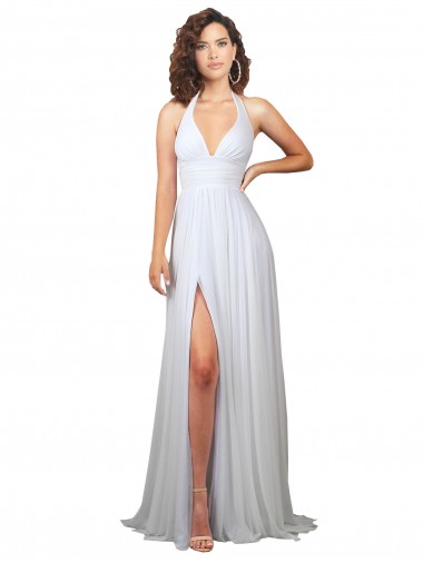 Shop Halter Plunge V-Neckline Chiffon Dress with High Leg Split Montreal