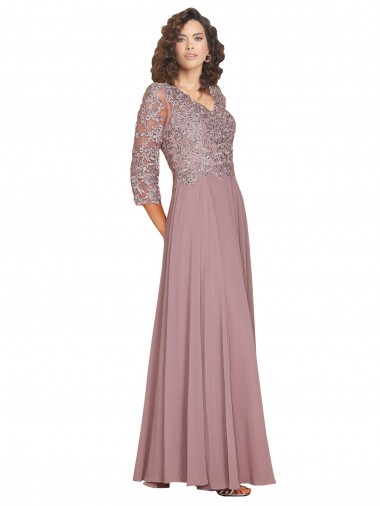 Shop Hand-Beaded Bodice V-Neckline Long Sleeves Chiffon Bridesmaid Dress / Prom Dress Montreal