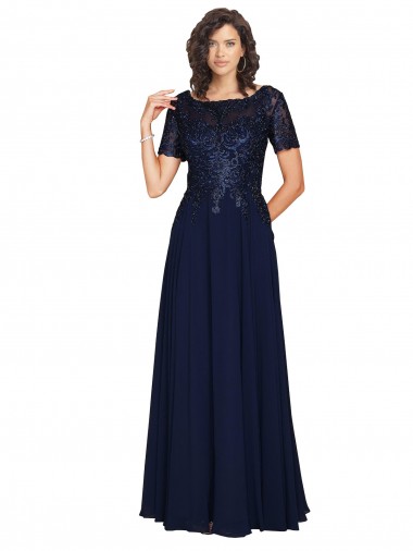 Shop Short Sleeves A-Line Long Chiffon Bridesmaid Dress / Prom Dress with Beaded Bodice Montreal