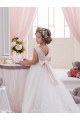 Ivory Ball Gown Bateau Neck Chapel Train V-Back Flower Girl Dress