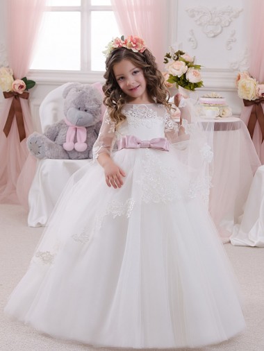 Shop Ivory Ball Gown Bateau Neck Long Chapel Train Sleeveless Flower Girl Dress Montreal