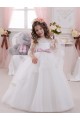 Ivory Ball Gown Bateau Neck Long Chapel Train Sleeveless Flower Girl Dress