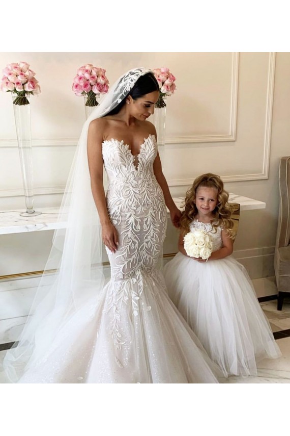 Ivory Ball Gown Chapel Train Sleeveless Flower Girl Dress