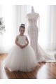 Ivory Ball Gown Chapel Train Sleeveless Flower Girl Dress