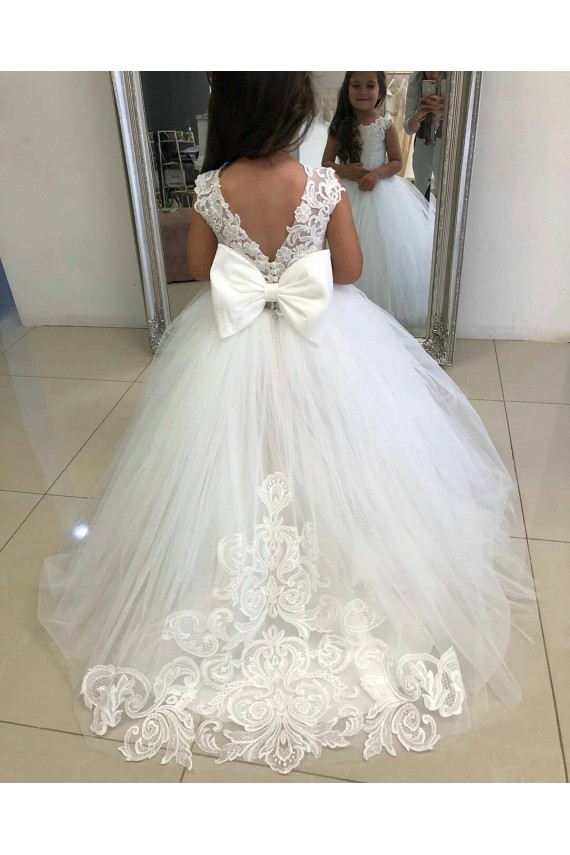Ivory Ball Gown Chapel Train Sleeveless Flower Girl Dress