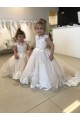 Ivory Ball Gown Chapel Train Sleeveless V-Back Flower Girl Dress