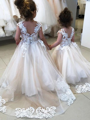 Shop Ivory Ball Gown Chapel Train Sleeveless V-Back Flower Girl Dress Montreal