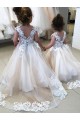 Ivory Ball Gown Chapel Train Sleeveless V-Back Flower Girl Dress