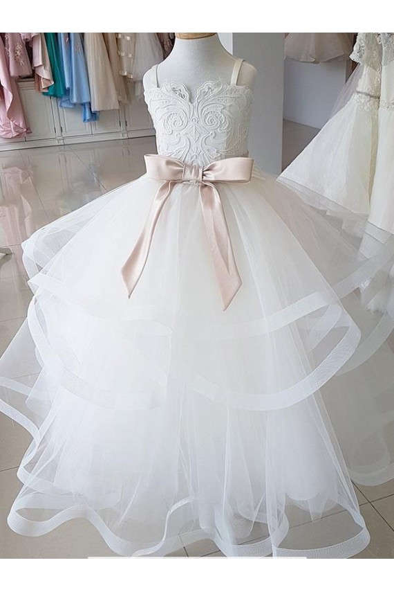 Ivory Ball Gown High Neck Floor Length Flower Girl Dress