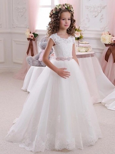 Shop Ivory Ball Gown High Neck Floor Length Keyhole Back Flower Girl Dress Montreal