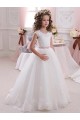 Ivory Ball Gown High Neck Floor Length Keyhole Back Flower Girl Dress