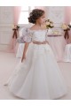 Ivory Ball Gown High Neck Floor Length Short Sleeve Flower Girl Dress